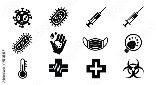 Illustrative icons depicting viruses bacteria insects and preventative measures