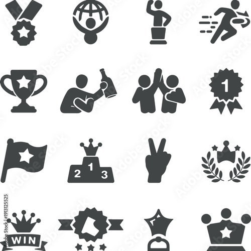 Winner and Success Icons Set for Achievement Victory and Business Goals