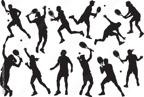 Tennis Players Silhouettes Vector Collection in Dynamic Action Poses
