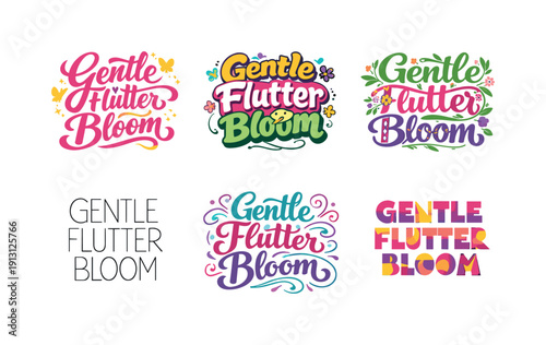 Gentle flutter bloom. Set lettering. harmonious lettering variations of the same emblematic concept, each with different artistic