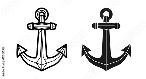 Anchor icon symbol for nautical, maritime, and stability. Vector outline and solid black illustration.