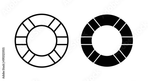 Lifebuoy icon symbol for safety, rescue, and swimming. Vector outline and solid black illustration.