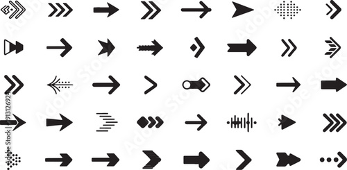 Diverse Black Line Arrow Icons Set - Vector Directions Pack 