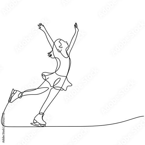 Elegant figure skater depicted in a continuous line drawing style