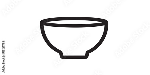 Stoneware ramen bowl icon, flat black and white, minimal vector, silhouette, isolated, simple design, centered composition