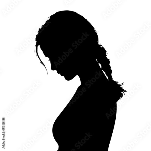 Introspective Female Portrait Silhouette, Clean White Background