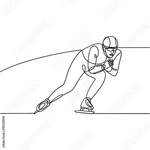 Speed skater in dynamic pose depicted with a single continuous line