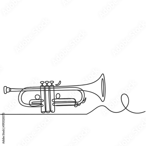 Continuous line drawing of a trumpet showcasing musical instrument design