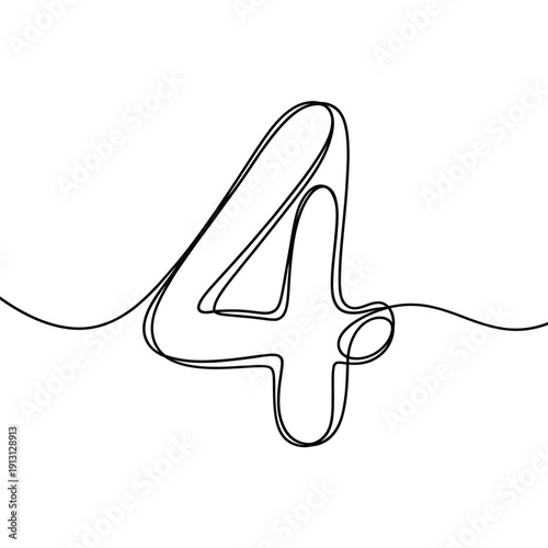 Minimalist line drawing of the number four on a white background