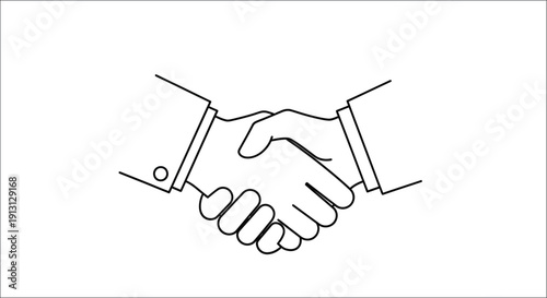 Simple line drawing of two hands shaking in a gesture of agreement