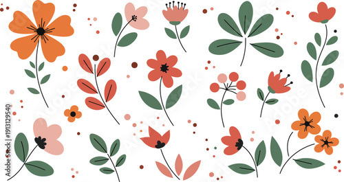 Elegant seamless floral pattern featuring red tulips and green leaves in a vintage spring vector illustration for nature-inspired wallpaper and textile design