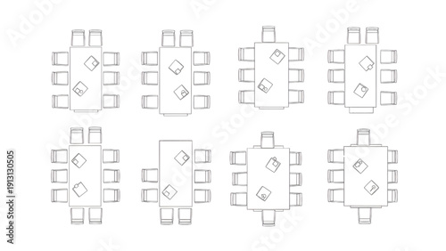Dining Tables with Chair Layouts Architectural Top View Vector Collection for Floor Plan Design
