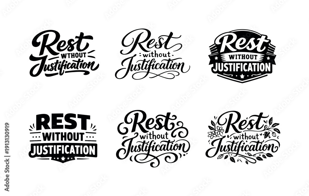 Fototapeta premium Rest without justification. Set lettering. harmonious lettering variations of the same emblematic concept, each with different artistic