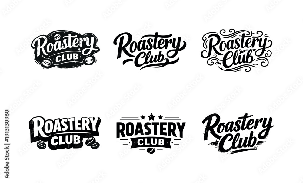 Fototapeta premium Roastery club lettering. Set lettering. harmonious lettering variations of the same emblematic concept, each with different