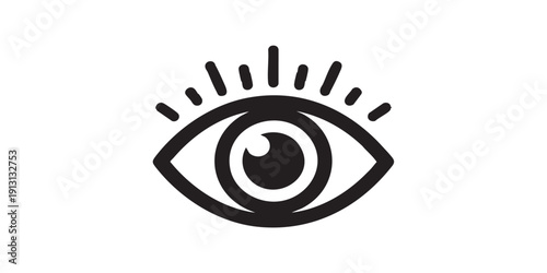 Spiritual awakening eye icon, flat black and white, minimal vector, silhouette, isolated, simple design, mystical symbol