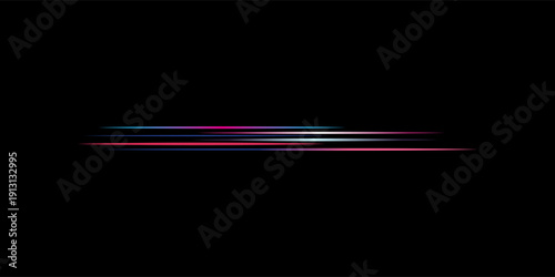 Red blue Laser beam, Glowing parallel light rays, Shine abstract banner with neon effect on black background . Futuristic divider overlay eps png