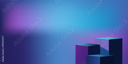 3d rendering of purple and blue neon light abstract geometric background. Scene for advertising, technology, showroom, business, future, modern, sport, metaverse. Sci Fi Illustration. Product display