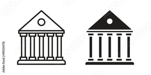 Bank icon with editable stroke and solid design vectors