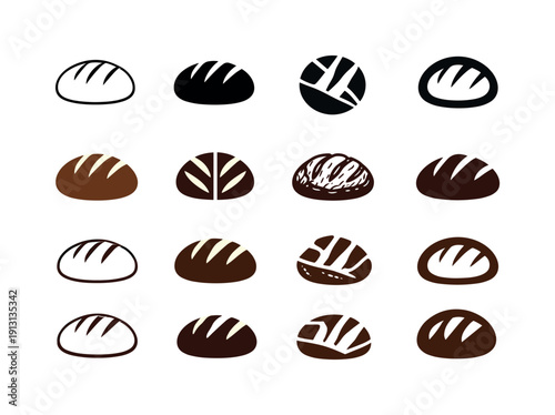 Sourdough Logo Variations. Making sourdough bread at home. Icon set. Set Logo of Making sourdough bread at home: rustic sourdough loaf. harmonious logo