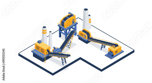 Industrial production facility with conveyor belts and machinery.