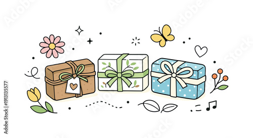 Artisan soap holiday gifts. Wrapped soaps placed alongside abstract floral shapes and gentle spring symbols. Warm intention, kindness, and