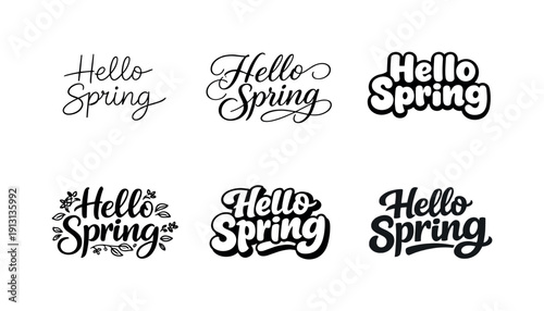 Soft spring lines. Set lettering. harmonious lettering variations of the same emblematic concept, each with different artistic interpretation