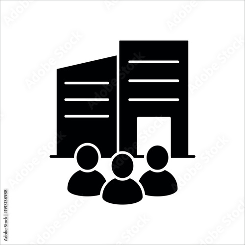 icon an enterprise corporation with building and team of people, isolated against a clean background.