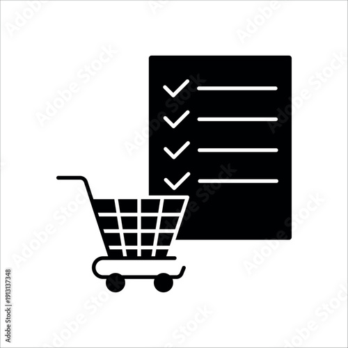 icon a purchase order with shopping cart and checklist document, isolated against a clean background.