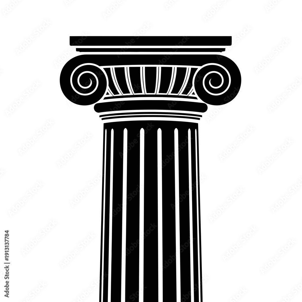 Obraz premium Ionic column architectural element black and white illustration.