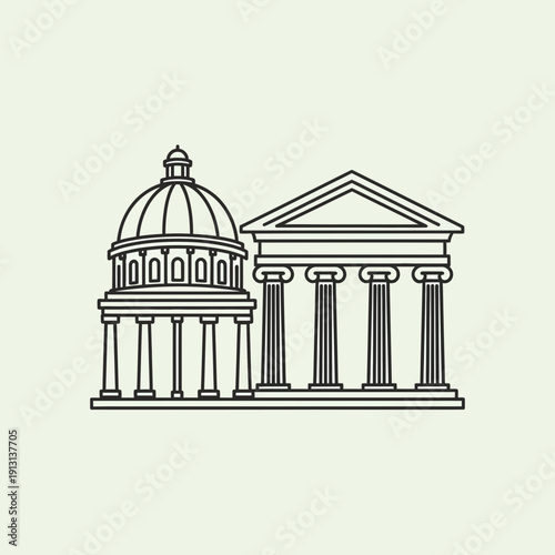 Government Building Icon with Dome and Columns.