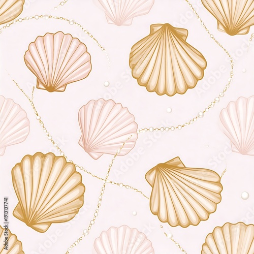 Pastel seashell pattern with gold chains