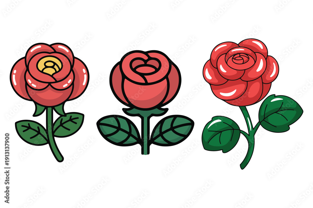 Fototapeta premium Rose flower icon set colorful romantic floral illustration collection 