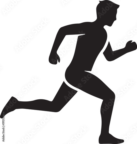 Black silhouette of a male athlete running at a fast pace for sports and fitness concepts isolated
