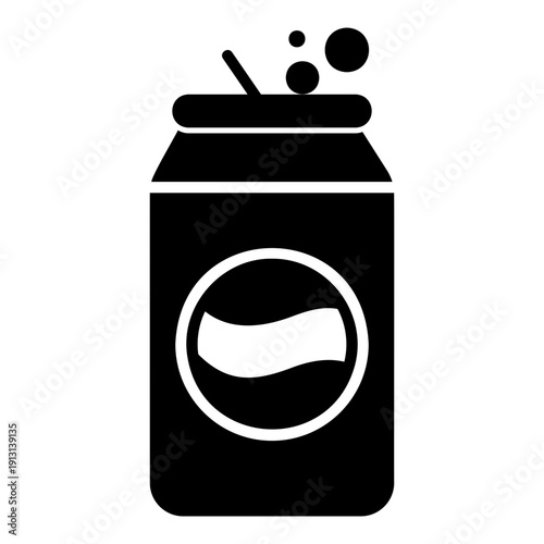 Soda can icon with bubbles