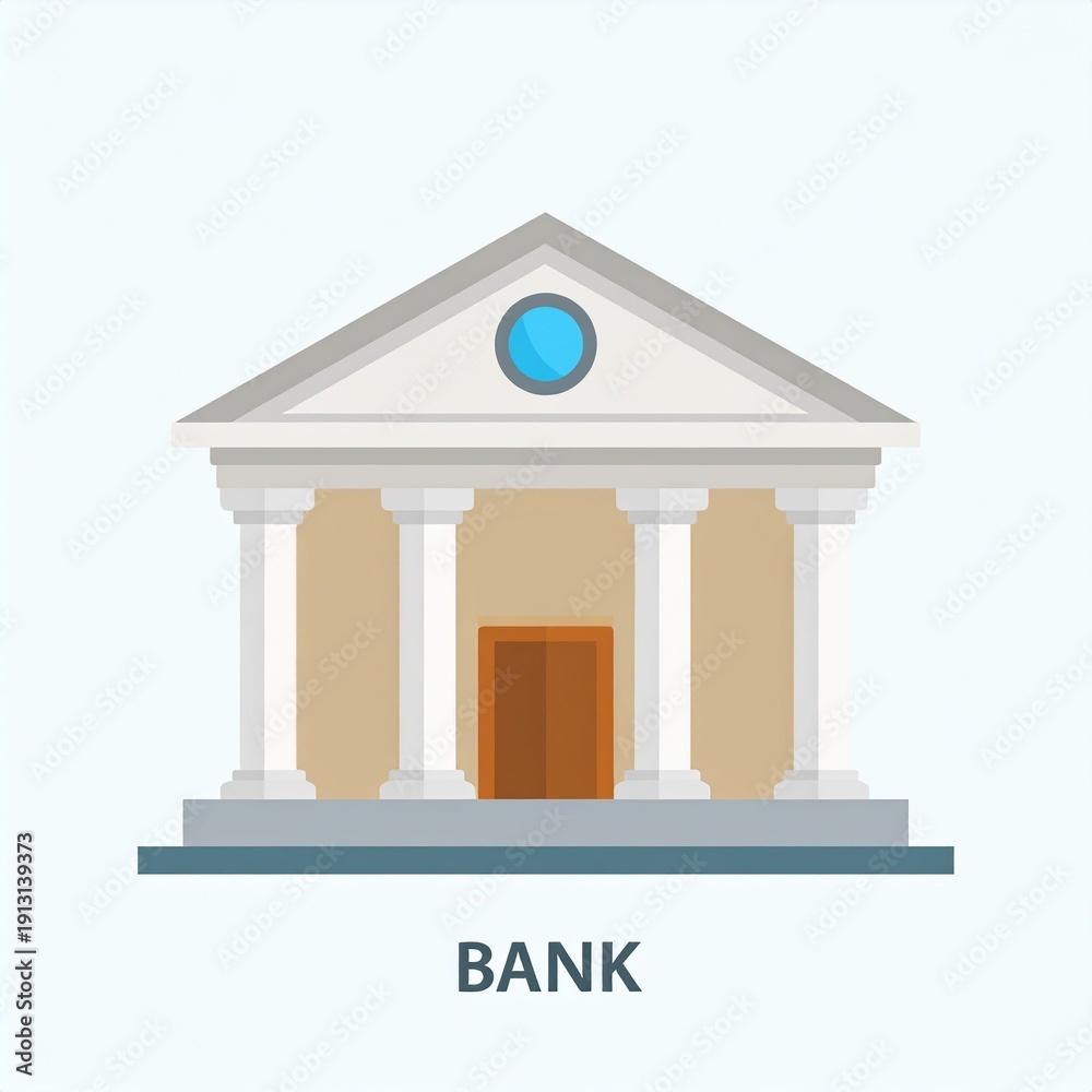 Fototapeta premium Modern bank building icon with blue emblem isolated on white background financial institution vector illustration