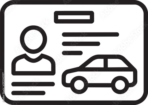Identification card with car symbol vector line icon for driver license and transport authority