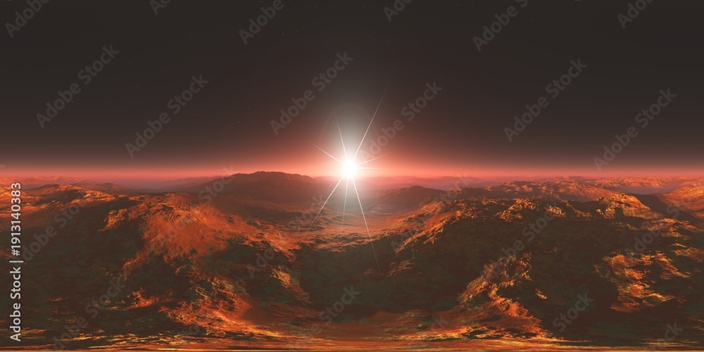 Fototapeta premium Mars, HDRI, environment map , Round panorama, spherical panorama, equidistant projection, 360 high resolution panorama, 3d rendering