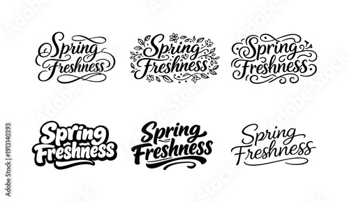 Spring freshness quotes. Set lettering. harmonious lettering variations of the same emblematic concept, each with different