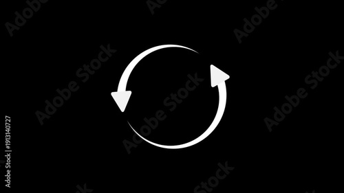 White circle arrow refresh icon,on a black background, with 4k video animation.