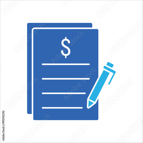 icon a business quotation document with dollar currency and pen, isolated against a clean background.