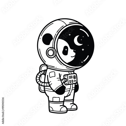 Astronaut panda in space suit with moon and stars