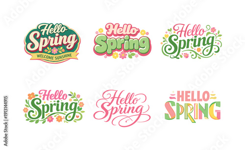Springtime Pastel Lettering. Springtime pastel mood. Set lettering. harmonious lettering variations of the same emblematic concept, each with different