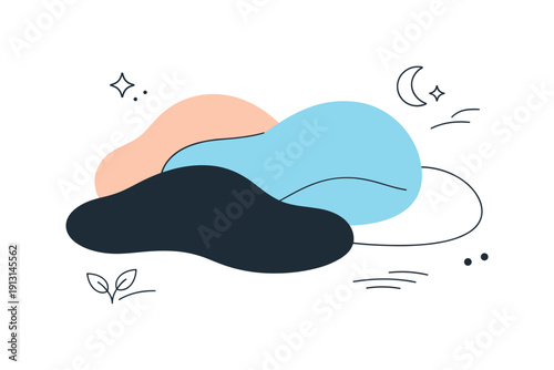 Dreamy textures exploration. Layered organic forms overlap smoothly, suggesting depth and softness without complexity. The scene feels calm