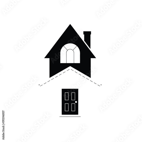 Vector house icon with detached door on transparent background