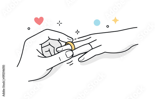 Promise in Motion. Wedding rings and close-up shots of hands. One hand carefully placing a ring on another, calm and focused gesture of promise.