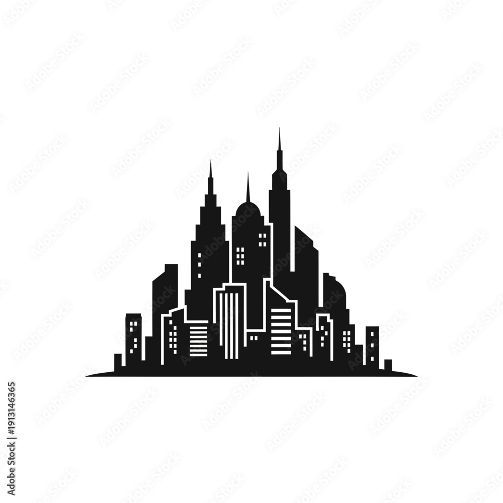 Fototapeta premium Modern City Skyline Silhouette Vector Illustration 3.