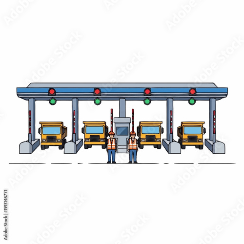 Fuel Station with Trucks Refueling.