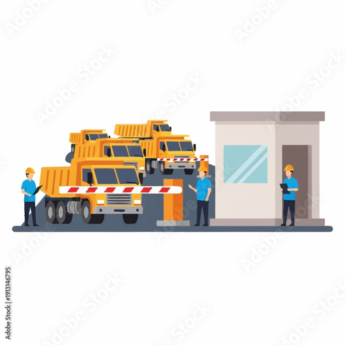 Construction Workers and Heavy Machinery Vehicles.