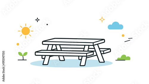 Empty picnic bench moment. A quiet picnic bench standing alone, suggesting rest, pause, and simplicity in nature. The scene feels peaceful