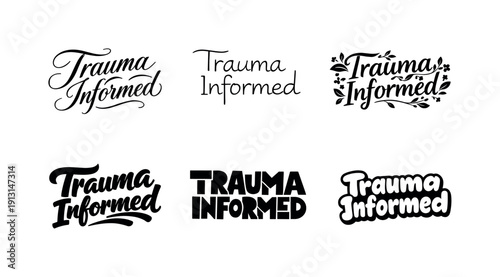 Trauma informed lettering. Set lettering. harmonious lettering variations of the same emblematic concept, each with different artistic